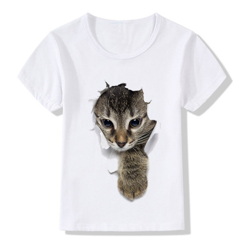 Casual Short-sleeved Cat 3d Printed Children&