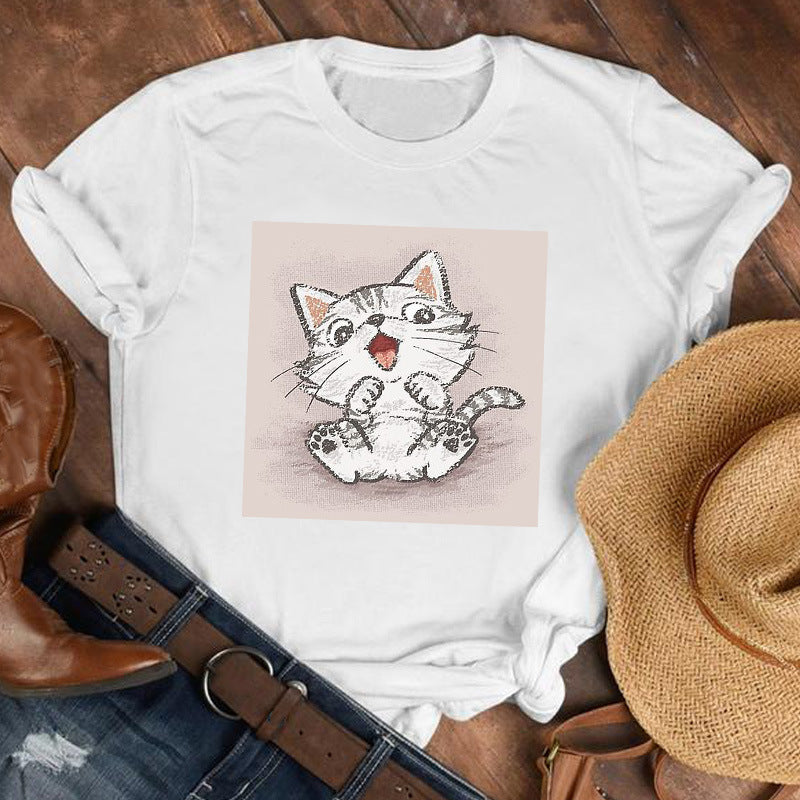 Cat Paw Cute Animal Print Short-sleeved T-shirt Men And Women Trend