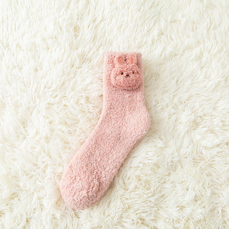 Cute Three-dimensional Animals Wear Warm Socks Outside At Home