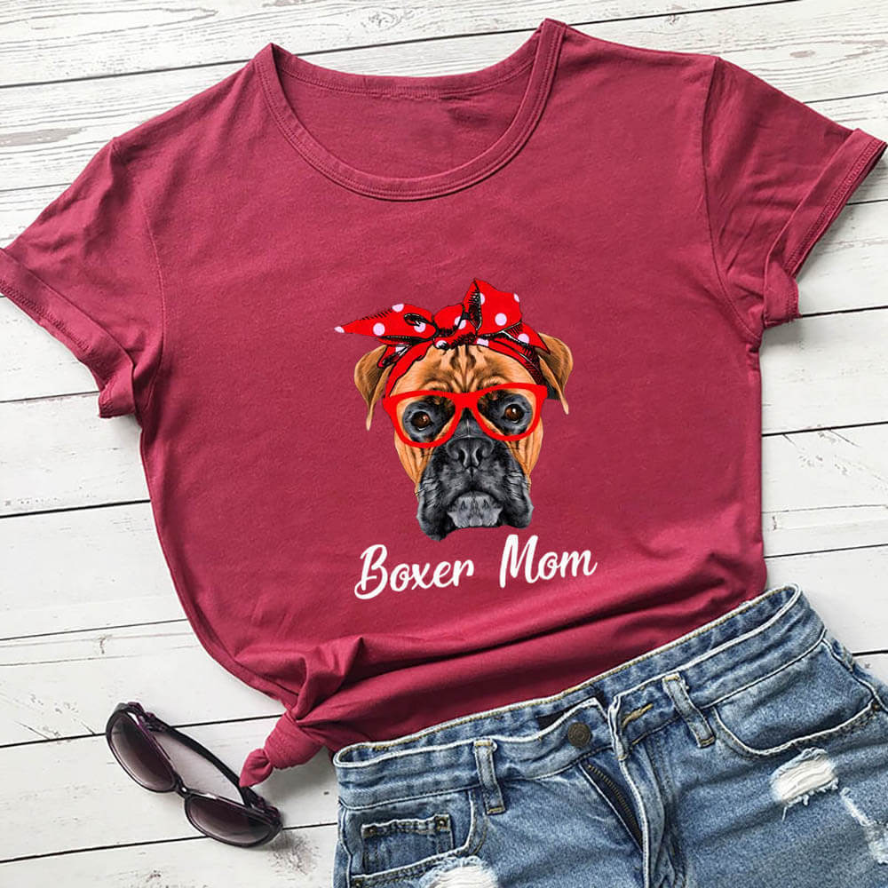 Cute Pet Mom Summer T-shirt European And American Round Neck Short Sleeve