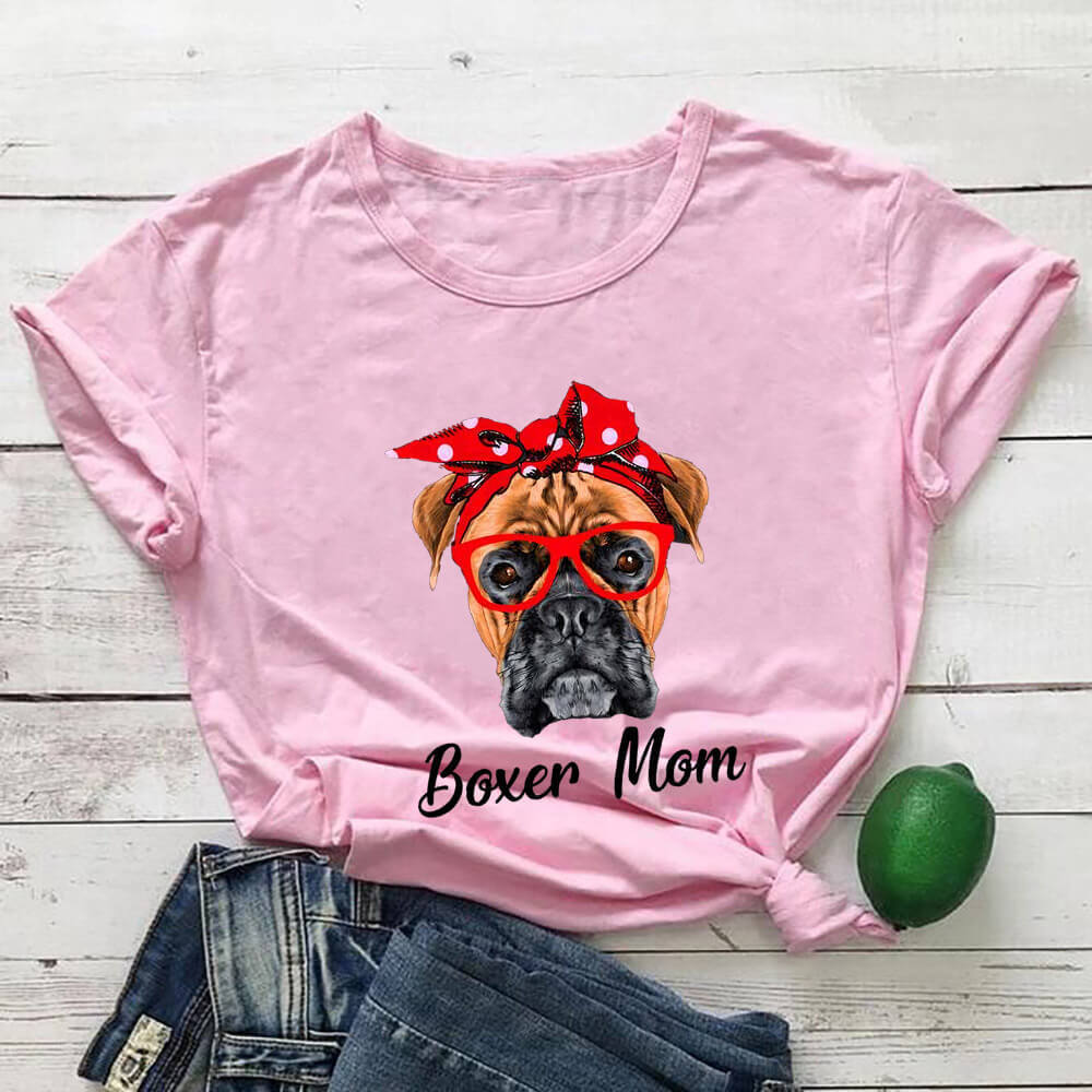 Cute Pet Mom Summer T-shirt European And American Round Neck Short Sleeve