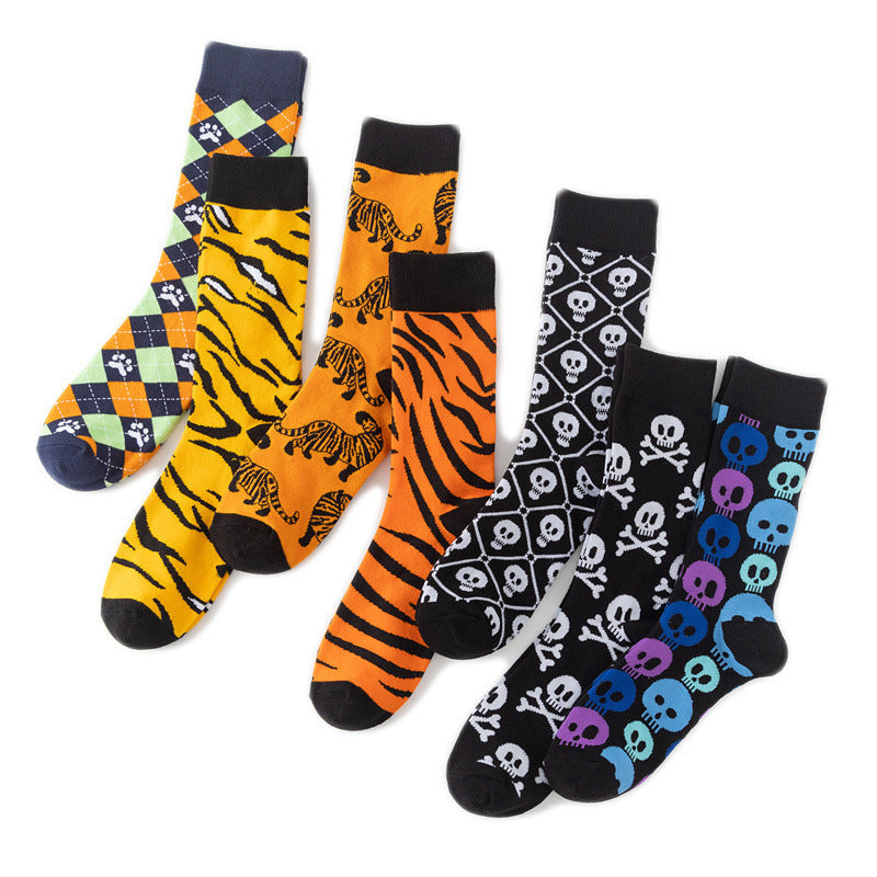 Animal Colorful Skull Print Cotton Middle Tube Socks