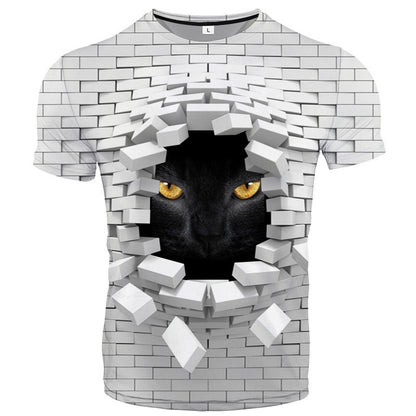 Men 3D Cat Wall Print Casual Harajuku Women T-Shirt Summer Short Sleeve O-neck Quality Tee Boys Clothes Top Female T Shirt