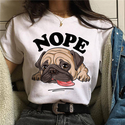 Pet Dog Cartoon Print Round Neck Short Sleeve