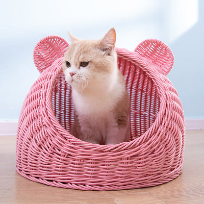 Semi-enclosed Pet Shelter Hand-knitted Cat House