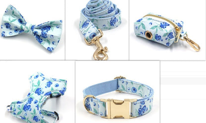 Cute Blueberry Print Pet Out Chest And Back Leash Set