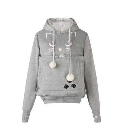 Autumn And Winter Letter Cat Face Printed Coat Alien Cat Kangaroo Long Sleeve Hooded Sweater Women