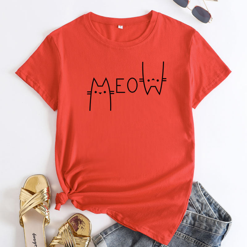 Creative Casual Cat Letter Cotton Short-sleeved T-shirt Women&