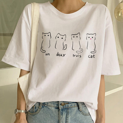 Cat Pocket Print Men And Women Couple Short Sleeve