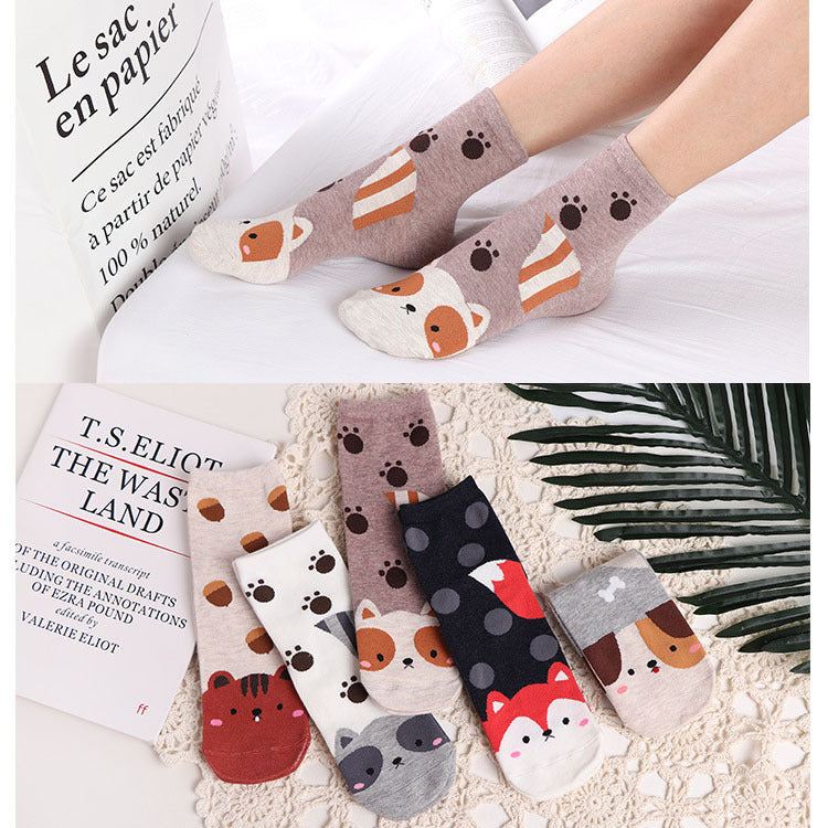 Cartoon animal in tube socks personality cotton cute ladies socks