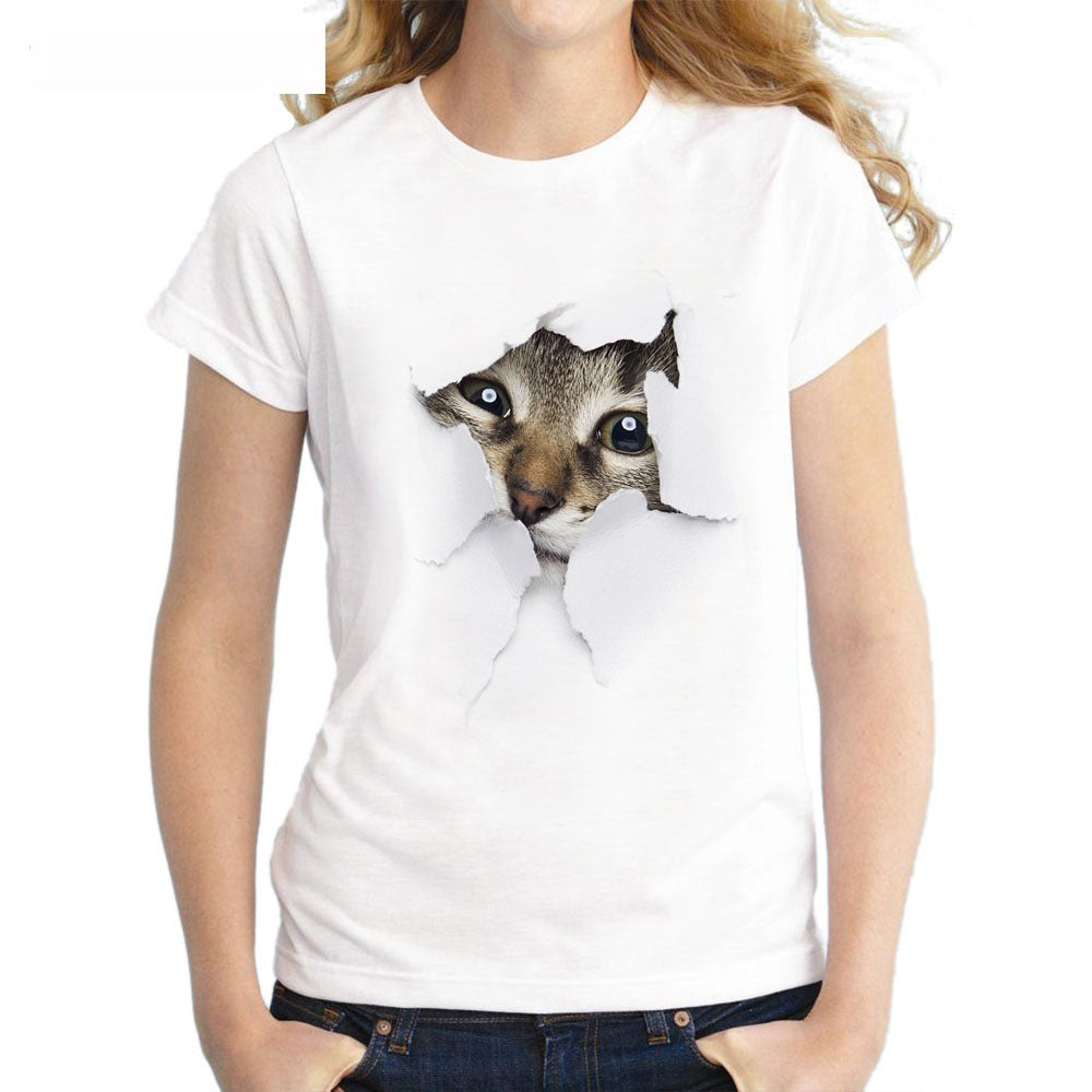 Cat Fashion Letter Print T-Shirt