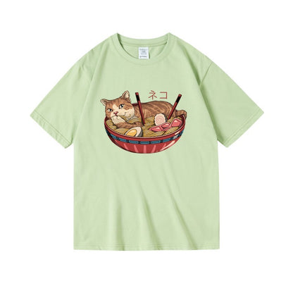 Cat Ramen Print T-shirt