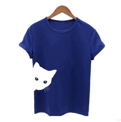 Cat pattern print round neck slim short-sleeved T-shirt