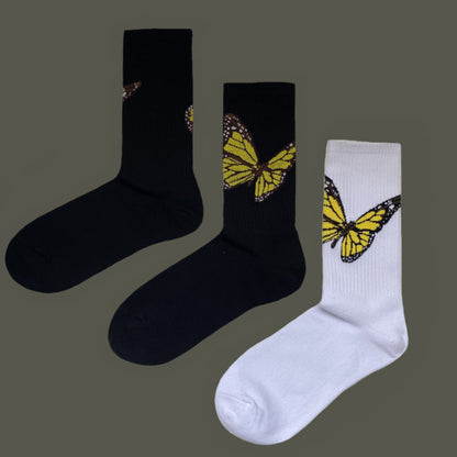 Palm butterfly cotton sports socks