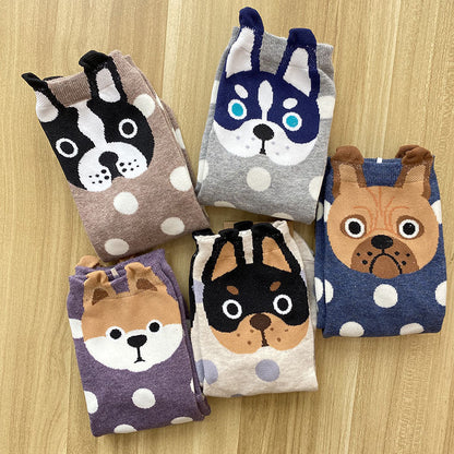 Cute cartoon polka dot puppy in tube socks women socks cotton socks