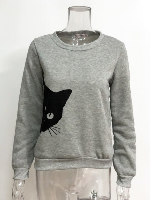 Cat head print loose long-sleeved women&