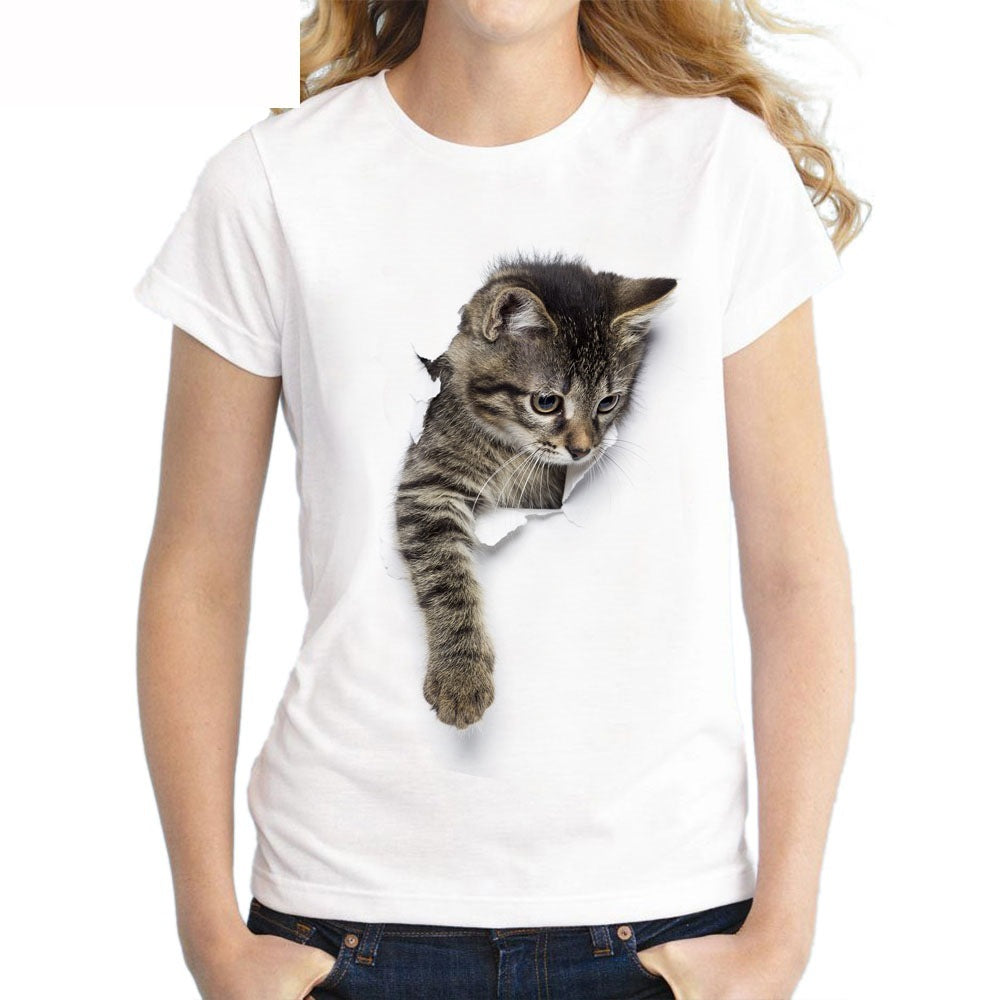 Cat Fashion Letter Print T-Shirt