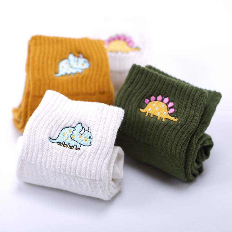 Cotton embroidered dinosaur ladies tube socks creative personality socks