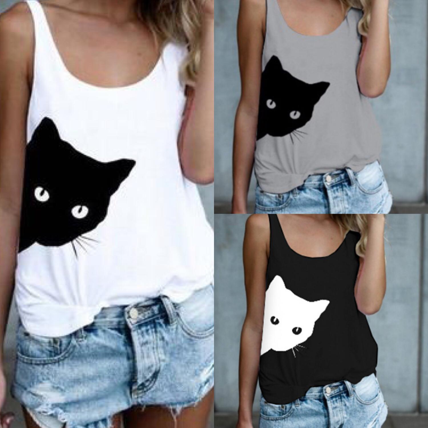 summer AliExpress eab new best selling foreign trade sling cat head print vest sleeveless