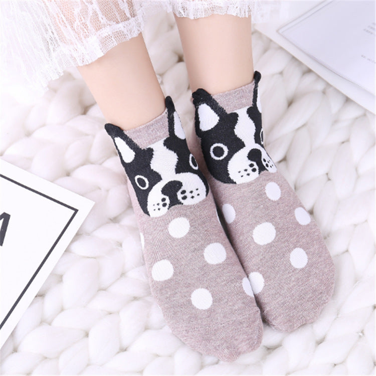 Cute Cartoon Dog Socks With Polka Dot Printing Boat Socks