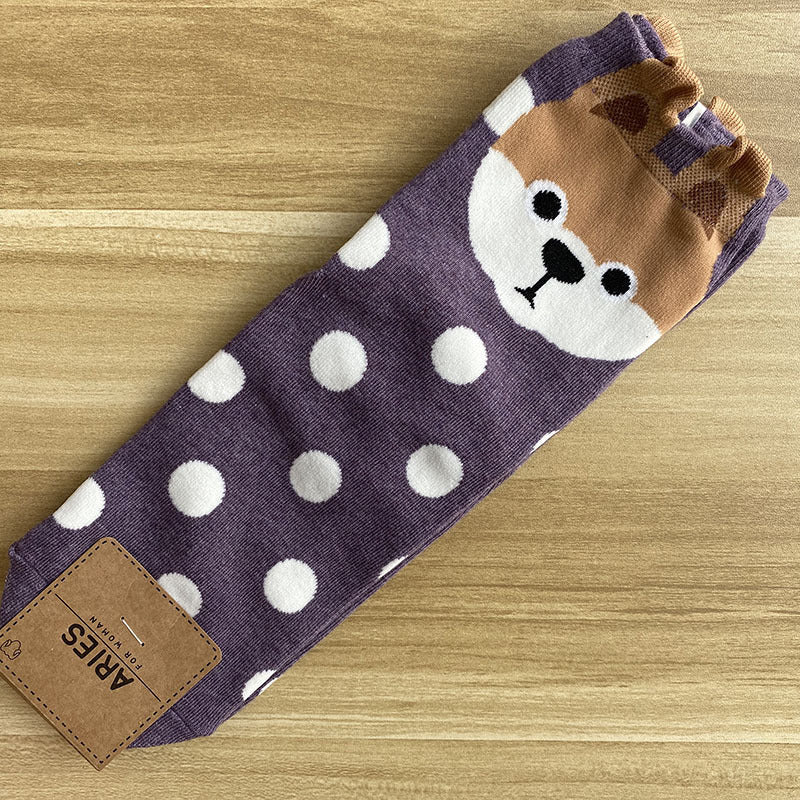 Cute cartoon polka dot puppy in tube socks women socks cotton socks