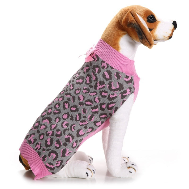 Pink leopard bow pet sweater