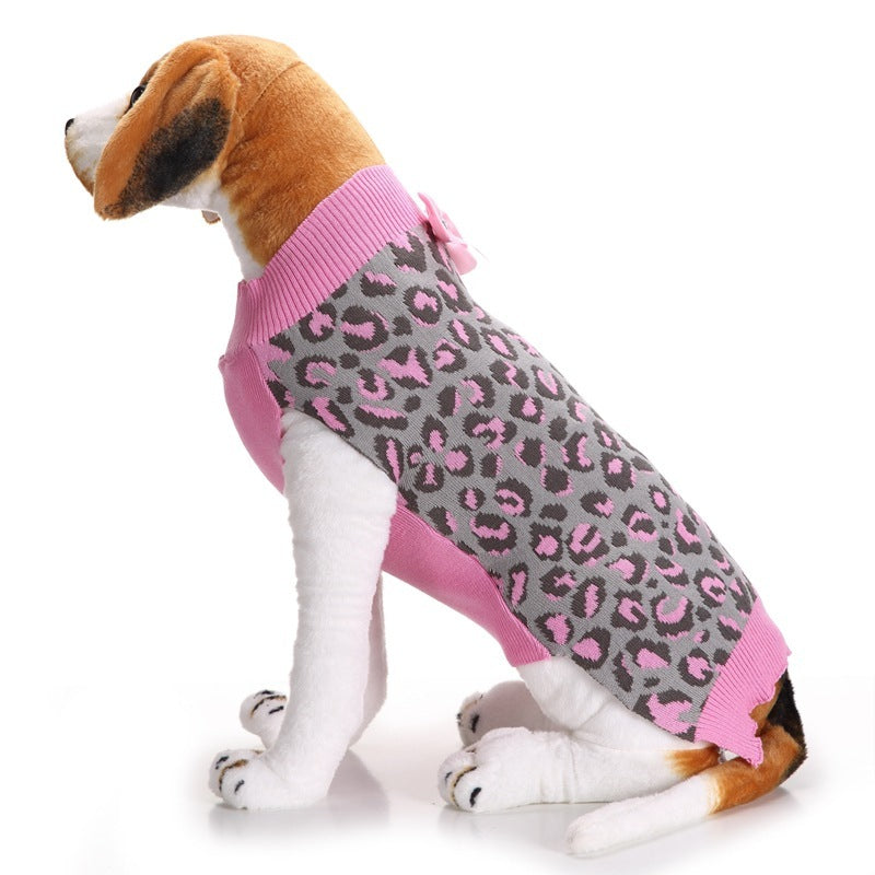 Pink leopard bow pet sweater