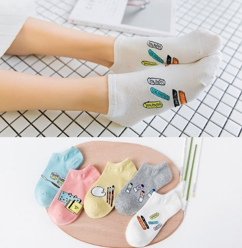 5 pair High Quality Cute Cat Striped Women Socks Creative Casual Cotton Funny Animal Socks for Woman