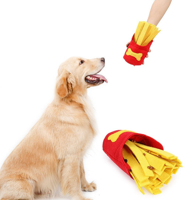 Dog gnawing teeth training french fries toy box