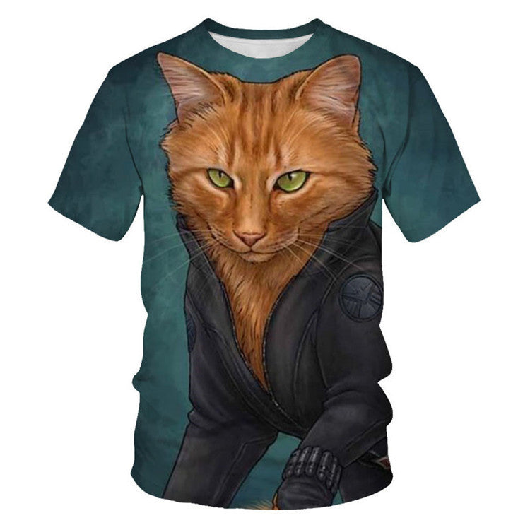 Men And Women Adult Children Cartoon Animal Cat Casual Loose Short Sleeves