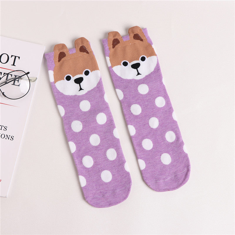 Cute Cartoon Dog Socks With Polka Dot Printing Boat Socks