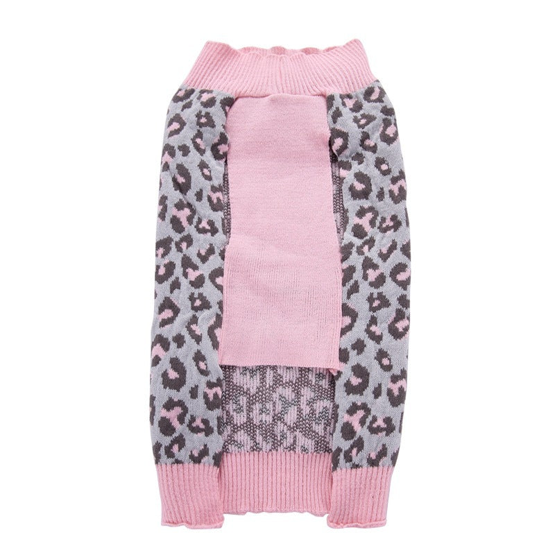 Pink leopard bow pet sweater