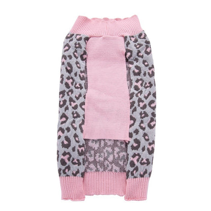 Pink leopard bow pet sweater