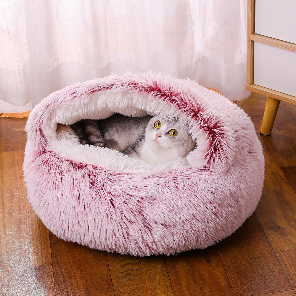 Deep Sleep Half-pack Semi-enclosed Dual-use Plush Round Pet Bed