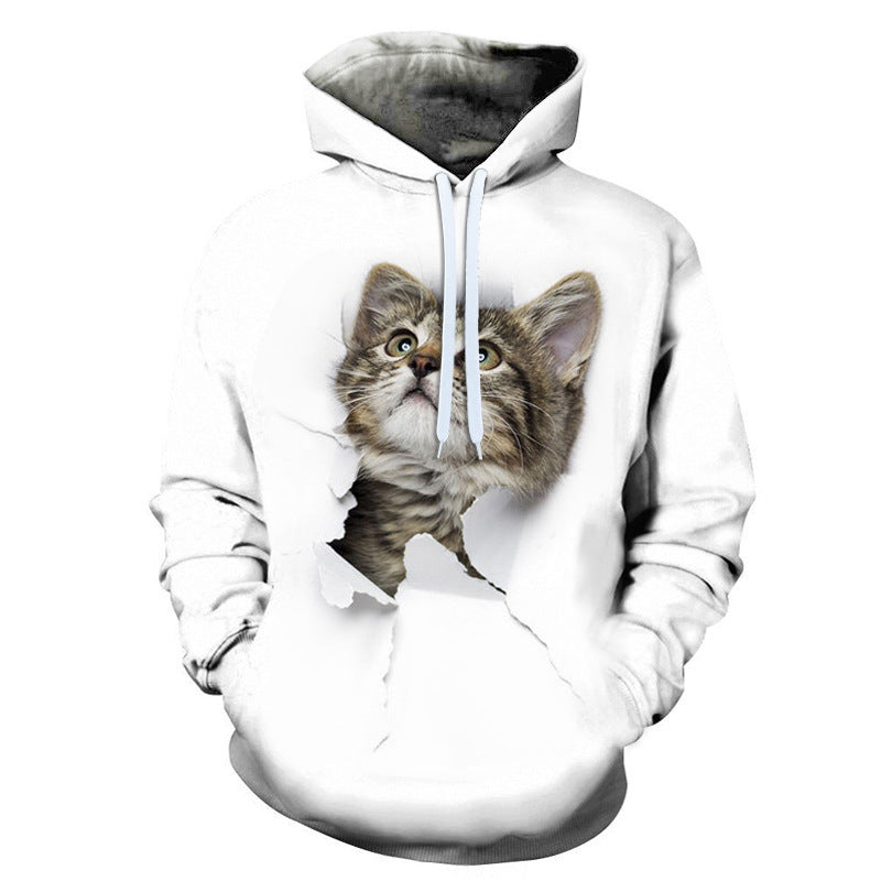 Personalized Cat Creative Cat 3D Digital Print Hoodie Pullover Sweatshirt