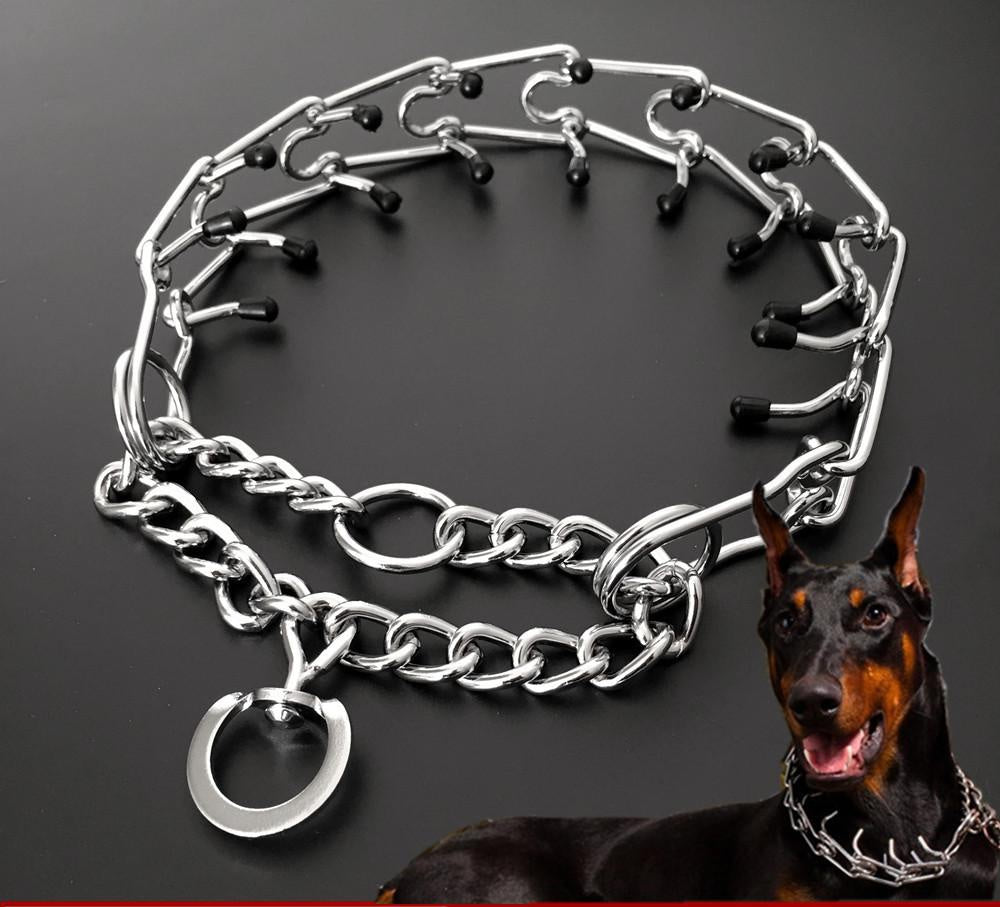 Chrome Plated  Pinch Dog Collar Proong Dogs Training Choke Chain Dog Training Necklace Rubber Tips Guardian