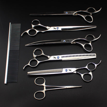 8.0 Inch Silver Freelander Paint Shaped 5 Scissors Pet Grooming Dense Teeth Scissors Set