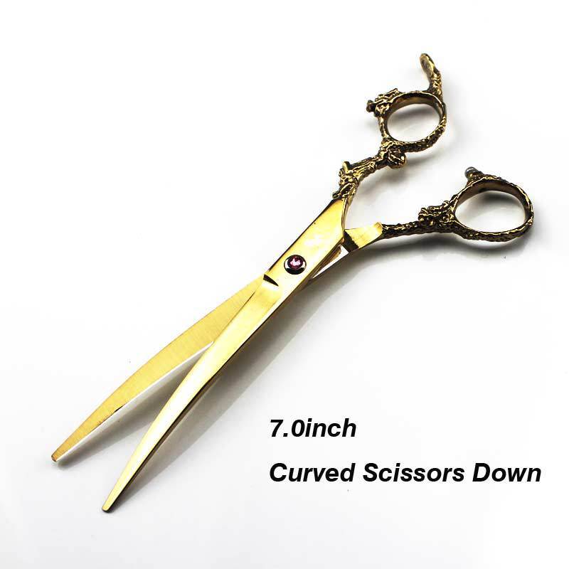 7.0 Inch Golden Dragon Handle 4 Pack Pet Grooming Scissors, Straight Cut And Curved Scissors Set, Free Comb