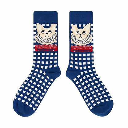 Retro Illustration Cute Plaid Cartoon Socks Sports Cotton Socks In Tube Socks