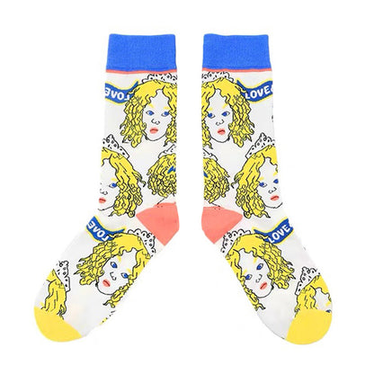 Retro Illustration Cute Plaid Cartoon Socks Sports Cotton Socks In Tube Socks