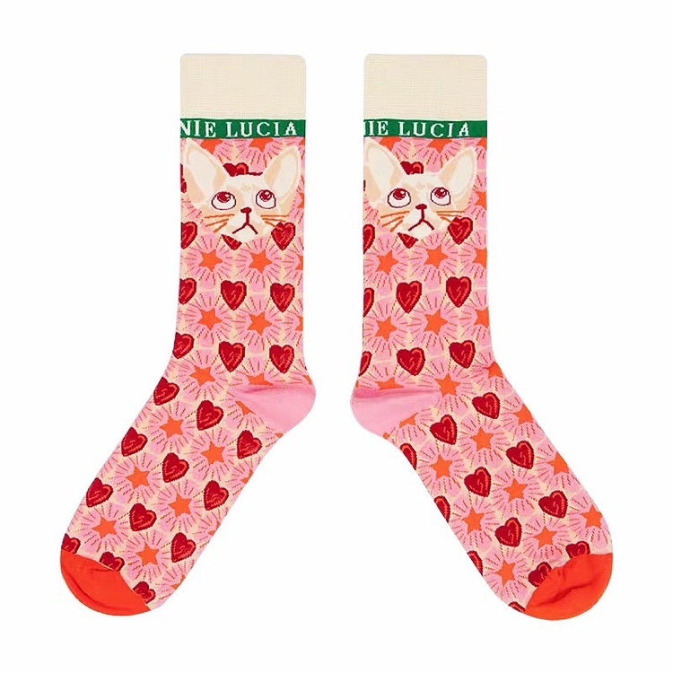 Retro Illustration Cute Plaid Cartoon Socks Sports Cotton Socks In Tube Socks