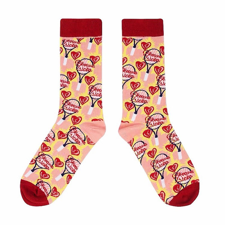 Retro Illustration Cute Plaid Cartoon Socks Sports Cotton Socks In Tube Socks