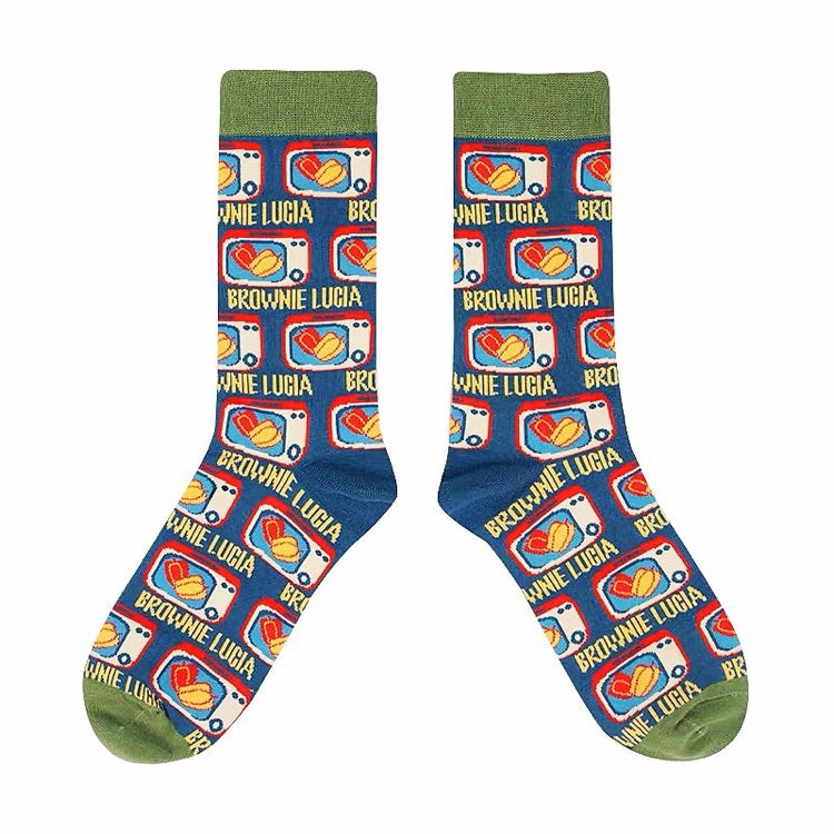 Retro Illustration Cute Plaid Cartoon Socks Sports Cotton Socks In Tube Socks