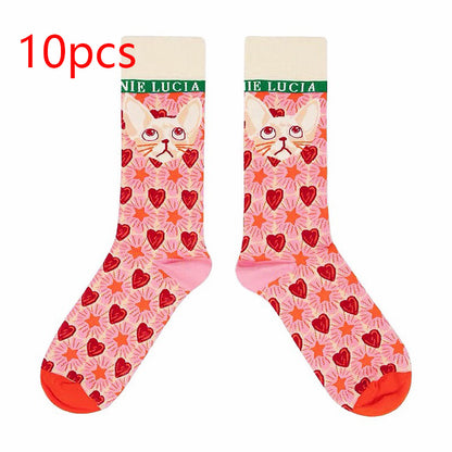 Retro Illustration Cute Plaid Cartoon Socks Sports Cotton Socks In Tube Socks