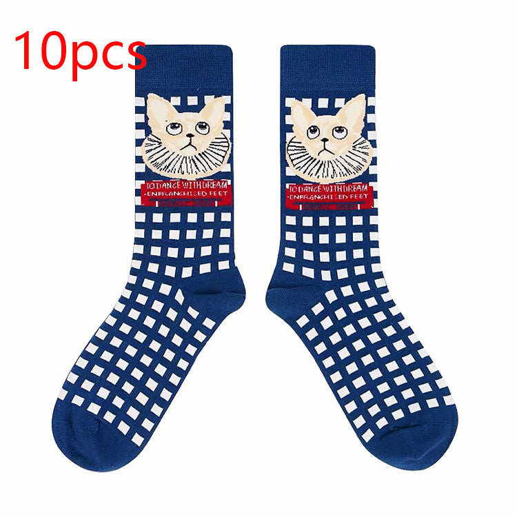 Retro Illustration Cute Plaid Cartoon Socks Sports Cotton Socks In Tube Socks