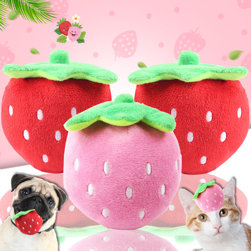 Embroidery Red Strawberry Powder Strawberry Pet Vocal Plush Toy Dog Toy Cat Toy Pet Supplies