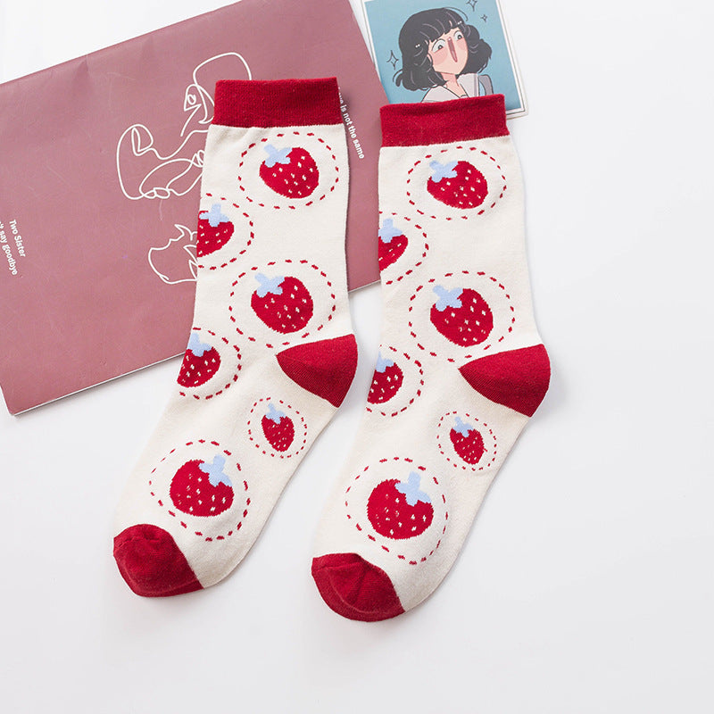 Cute Girl Strawberry Cow Cartoon Socks