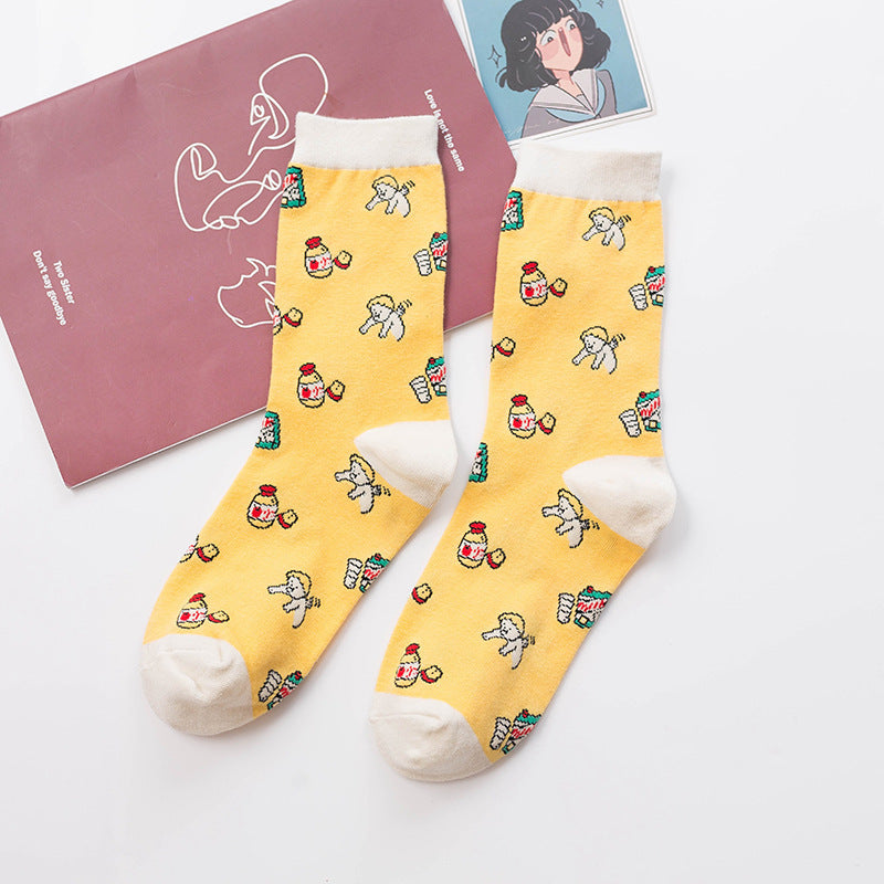 Cute Girl Strawberry Cow Cartoon Socks