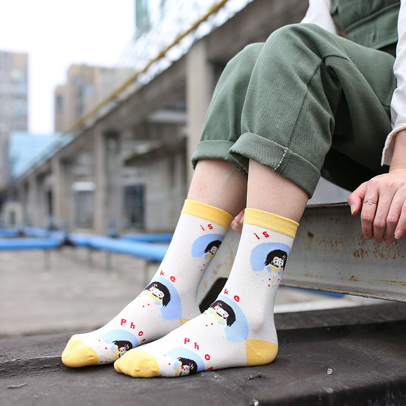 Cute Girl Strawberry Cow Cartoon Socks