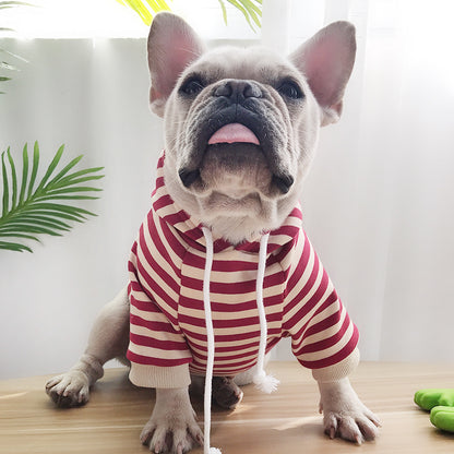 Autumn And Winter Plush Dog Clothing Hooded Pet Parent-Child Striped T-Shirt